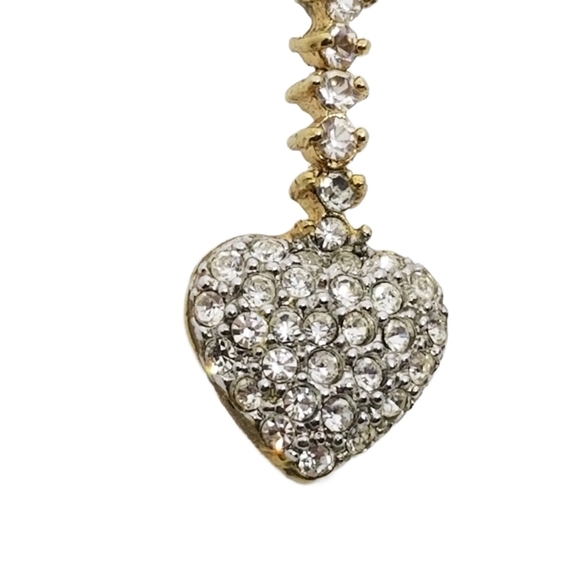 VINTAGE GOLDTONE & PAVE CRYSTAL HEART DROP STYLE EARRINGS - Picture 5 of 6